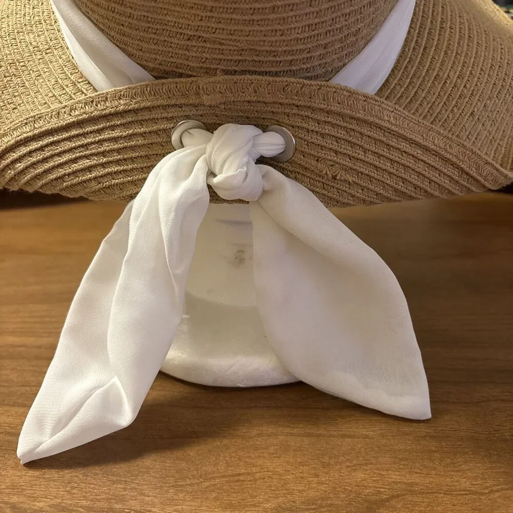 Women’s O/S Sun Beach Hat White Bow by San Diego Hat Company - Picture 2 of 8